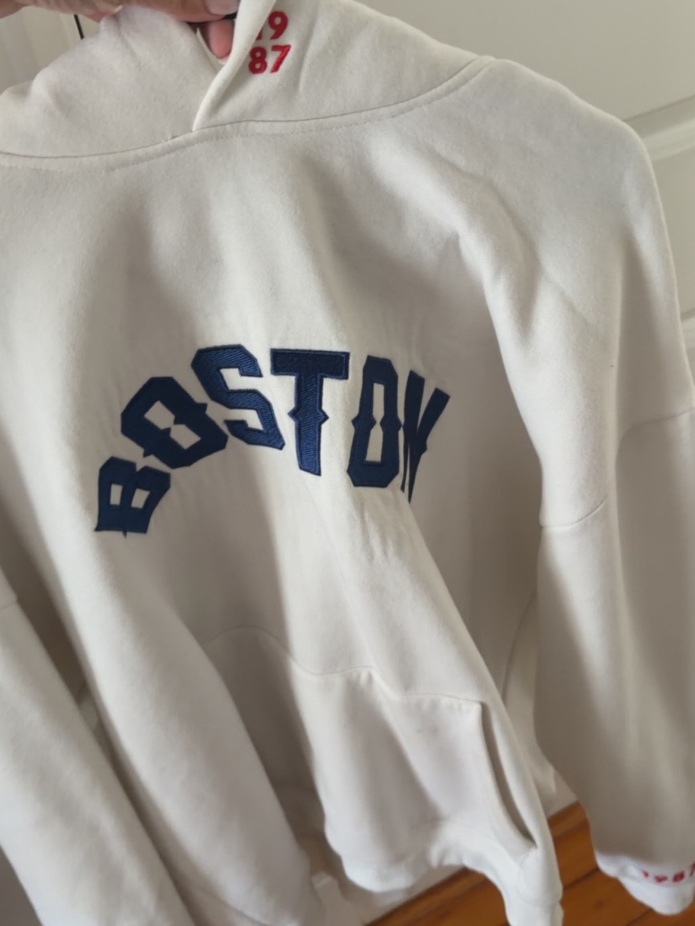 White 'Boston' Graphic Hoodie Sweatshirt - Women's